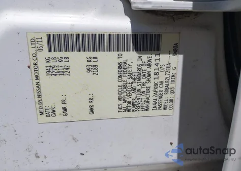 2011 Nissan Altima 2.5 S from USA, damaged, VIN 1N4AL2APXBC181411